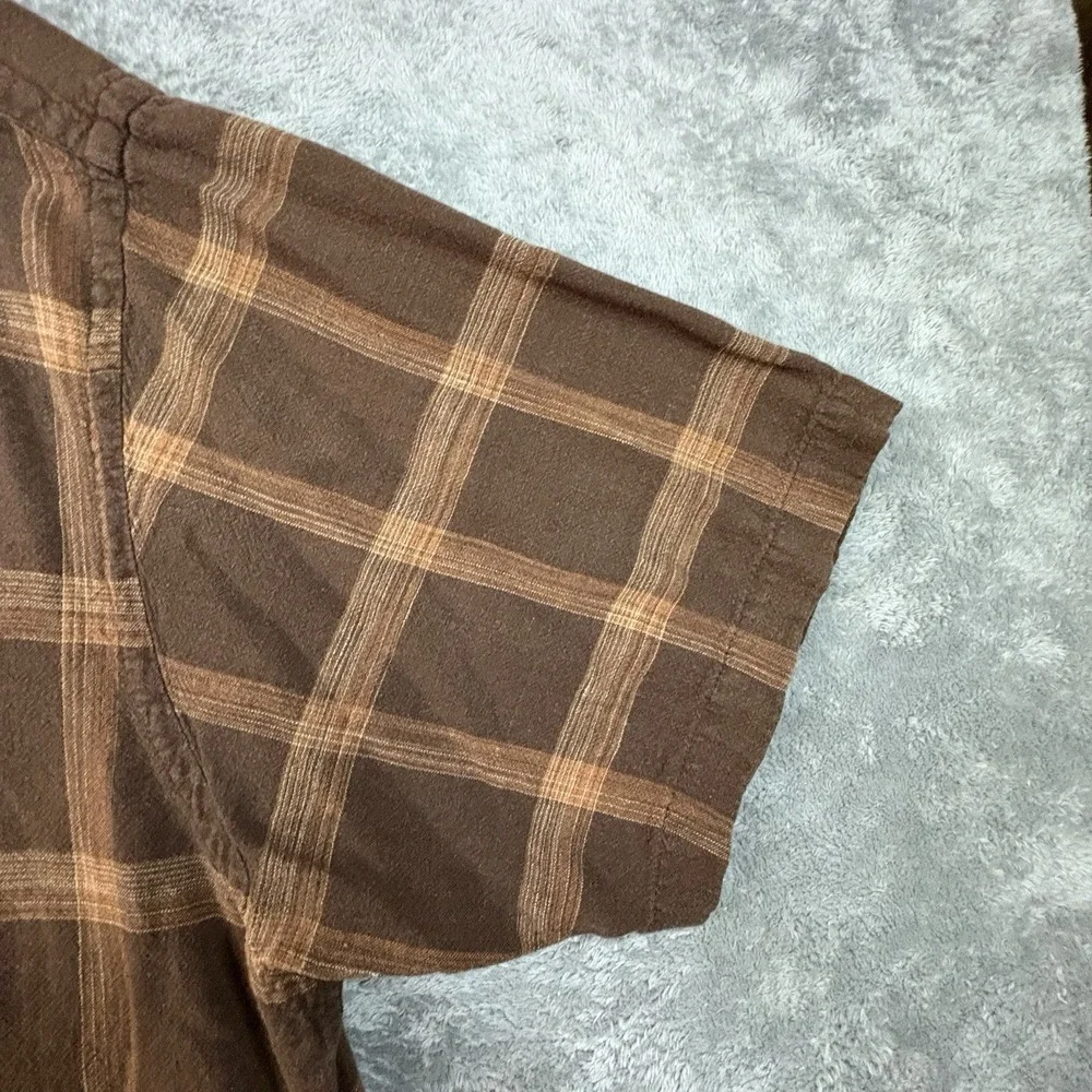 Van Heusen Men's XL Brown Plaid Linen Rayon SS Button Up Shirt SEE DESCRIPTION